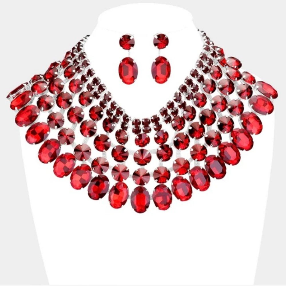 - Crystal Glass Bib Statement Necklace
